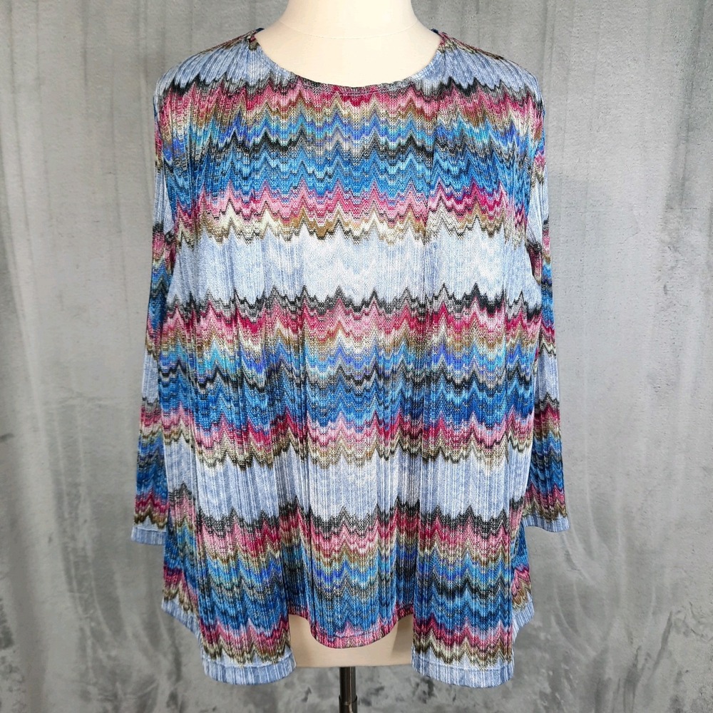 Alfred Dunner 2 Fer Top Womens XL Blue Layered Look Tunic Soft Knit Boho Artsy